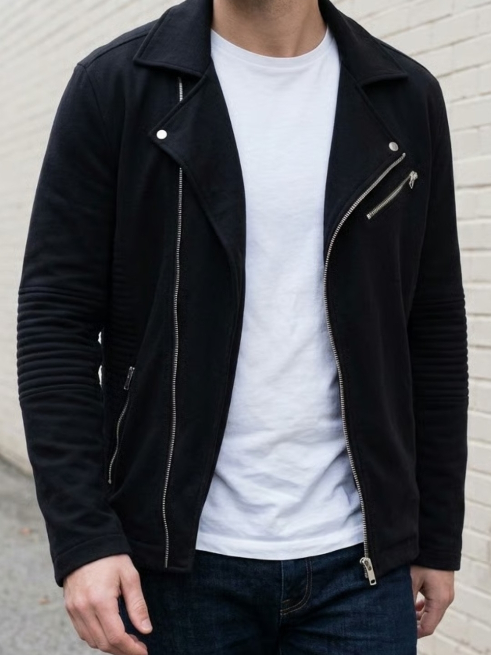 Zara Black Zip-Up Moto-Style Sweater Jacket